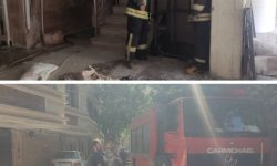 امدادرسانی سازمان آتشنشانی کرمانشاه به حادثه سقوط کارگران درون بالابر ساختمانی
