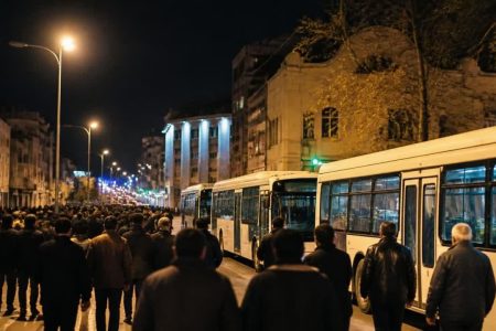 تداوم خدمت‌رسانی شبانه ناوگان اتوبوسرانی کرمانشاه در دویستمین شب تجمعات «نحن المنتقمون»